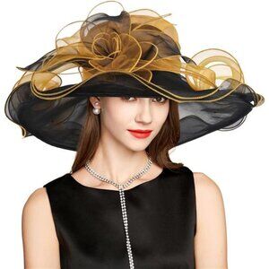 Derby Hats for Women, Classy Organza Sun Hat, Orange Black